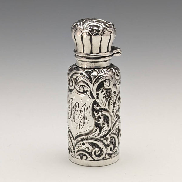 1881 British Antique Pure Silver Relief Sculpture Portable Perfume Bottle